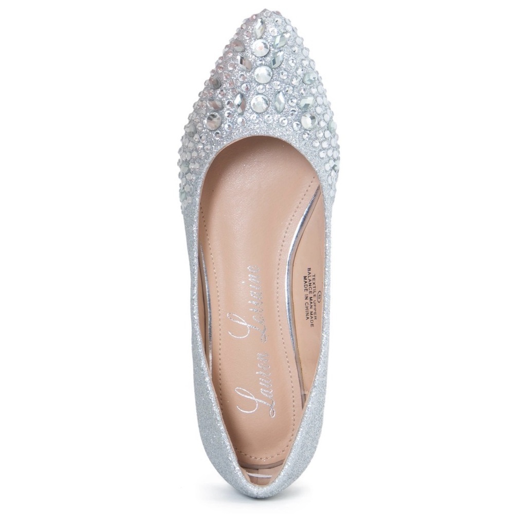 Lauren Lorraine Kelsey Women's‎ 6.5 Silver Rhinestone Flats Prom Bride Shoes NIB